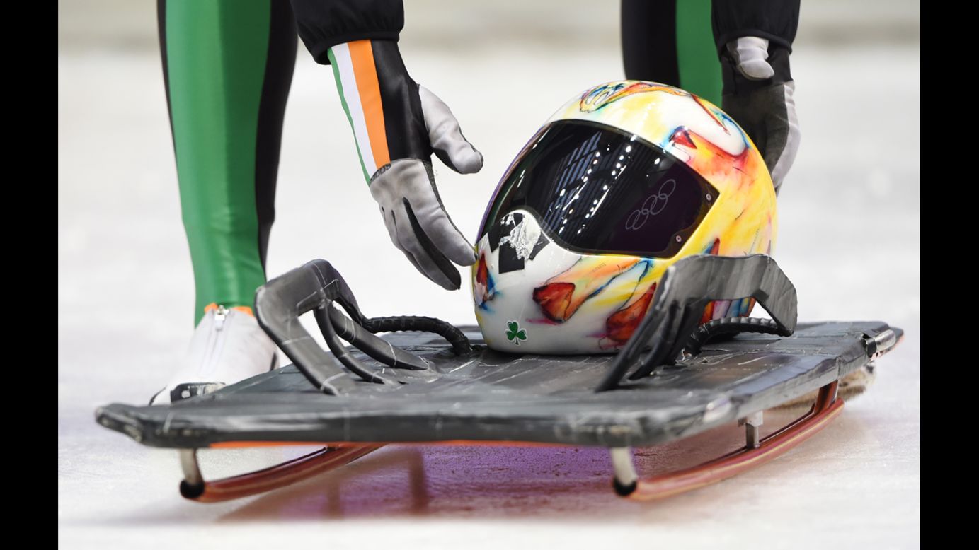 Ireland's Sean Greenwood prepares to take part in a skeleton training session February 9.