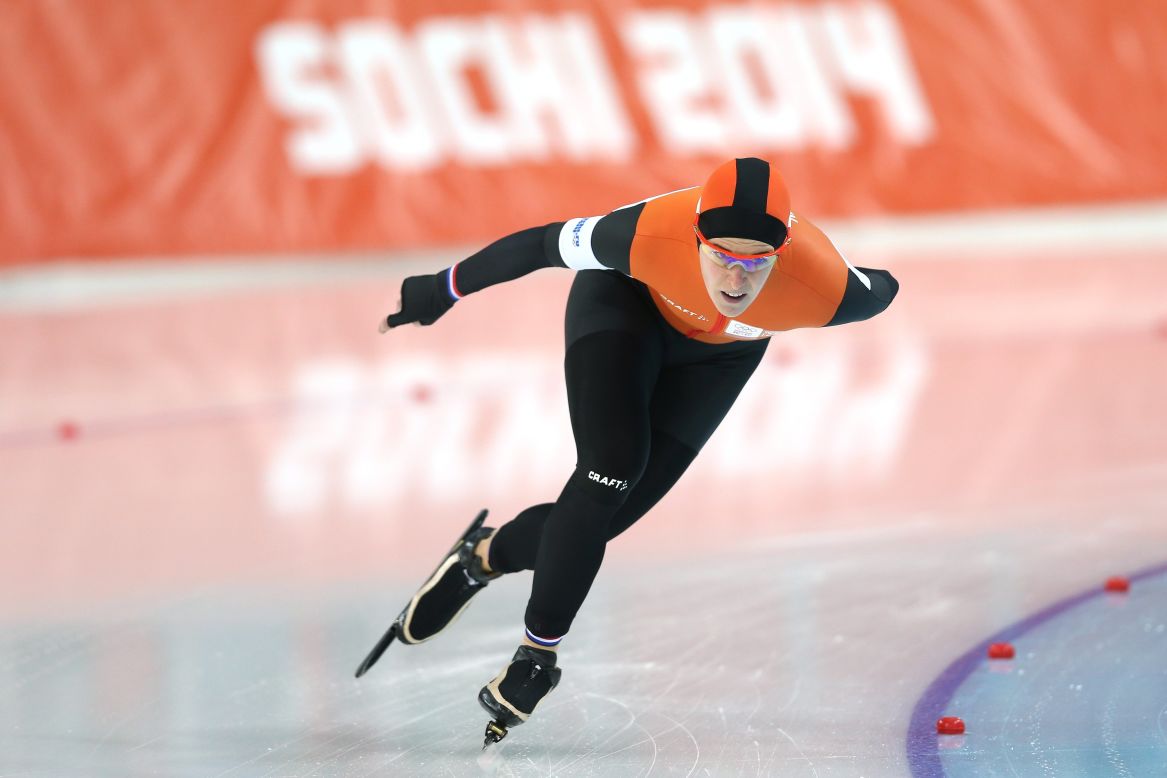 Ireen Wust of the Netherlands on her way to gold in the women's 3000m speed skating event at Adler Arena Skating Center in Sochi