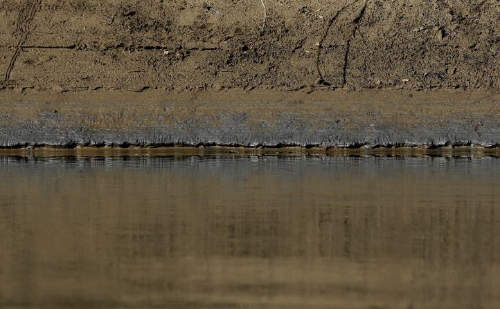 Coal ash lines the banks of the Dan River on February 5. 