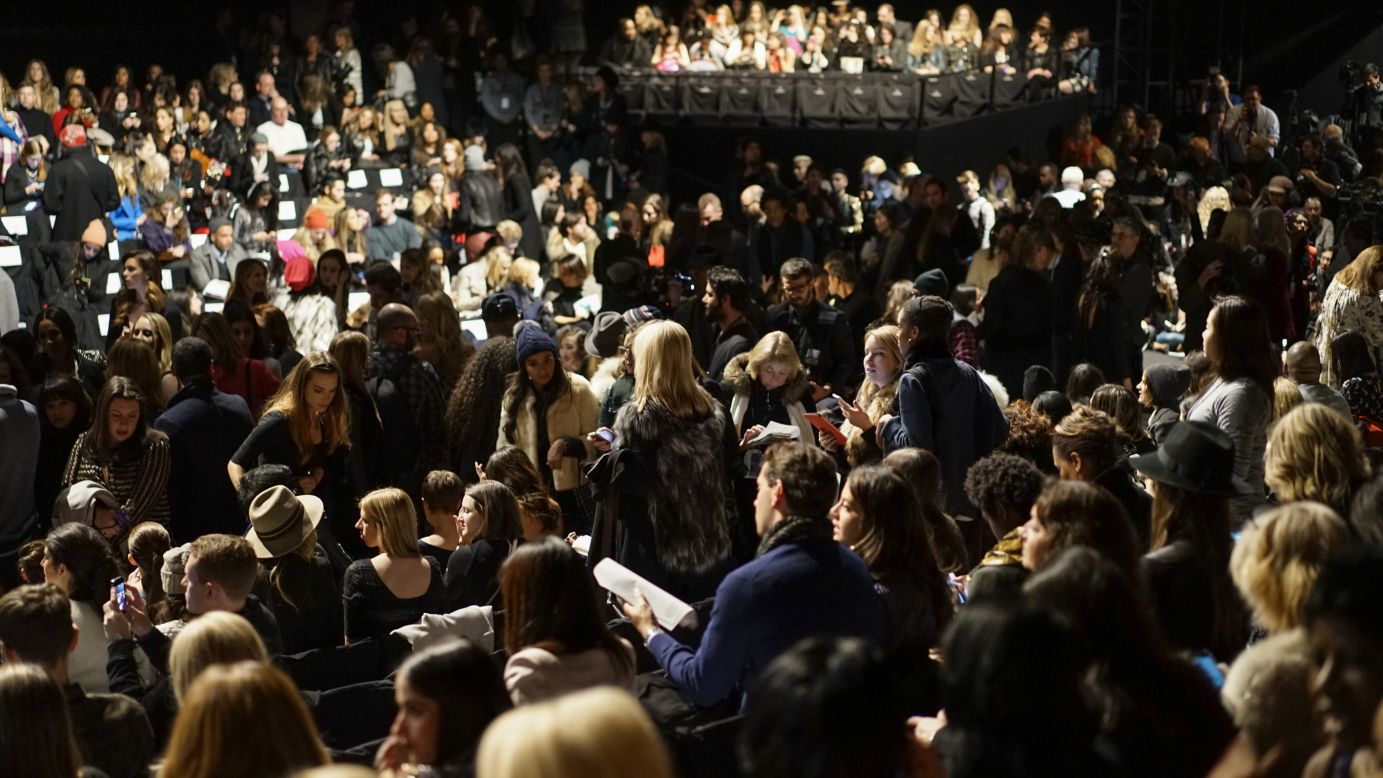 Guests find their seats at the Herve Leger by Max Azria show in Lincoln Center.