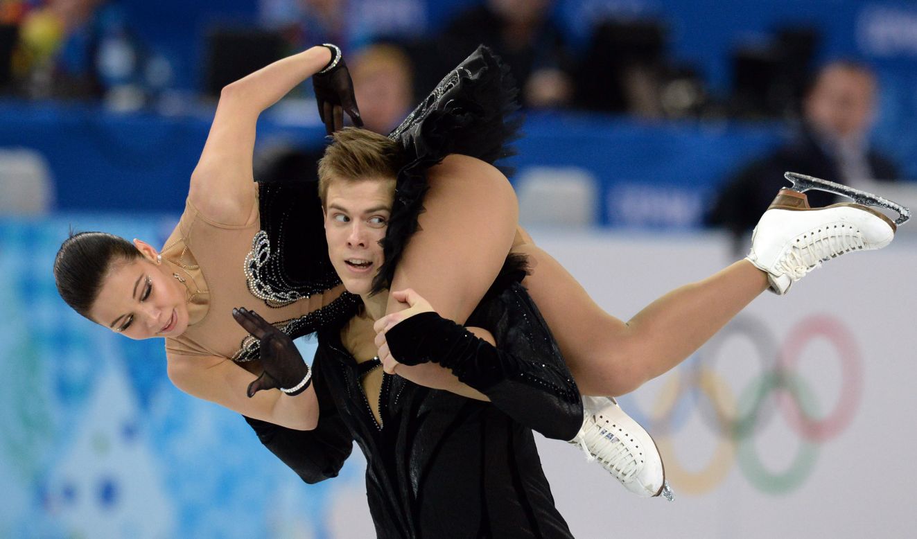 Russia's Elena Ilinykh and Nikita Katsalapov perform in the ice dancing portion of the team figure skating event on February 9.