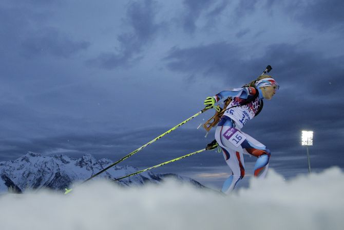 Czech biathlete Gabriela Soukalova competes in the women's 7.5-kilometer sprint on February 9.