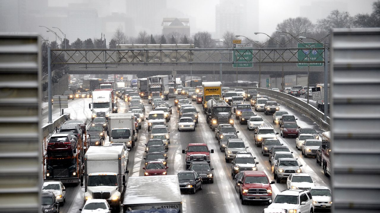 Motorists jam Atlanta's downtown connector exiting the city during a winter storm on January 28. 