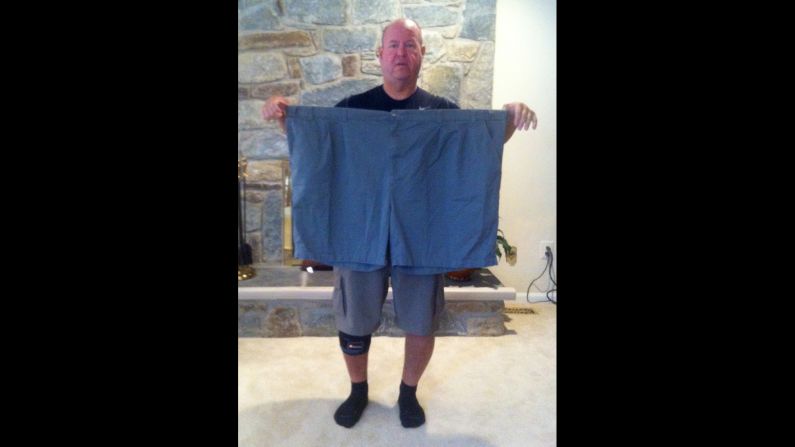After battling his weight for for years, Jordan decided to make a change. Here, in 2010, he holds up an old pair of his shorts, size 72 waist. He is 5 feet 8 inches tall. These shorts are 6 feet around. "I lived, barely able to take care of myself -- caught in the endless cycle of remorse and regret," he said. "People who are trapped in a cycle of obesity already have fear. They need hope."