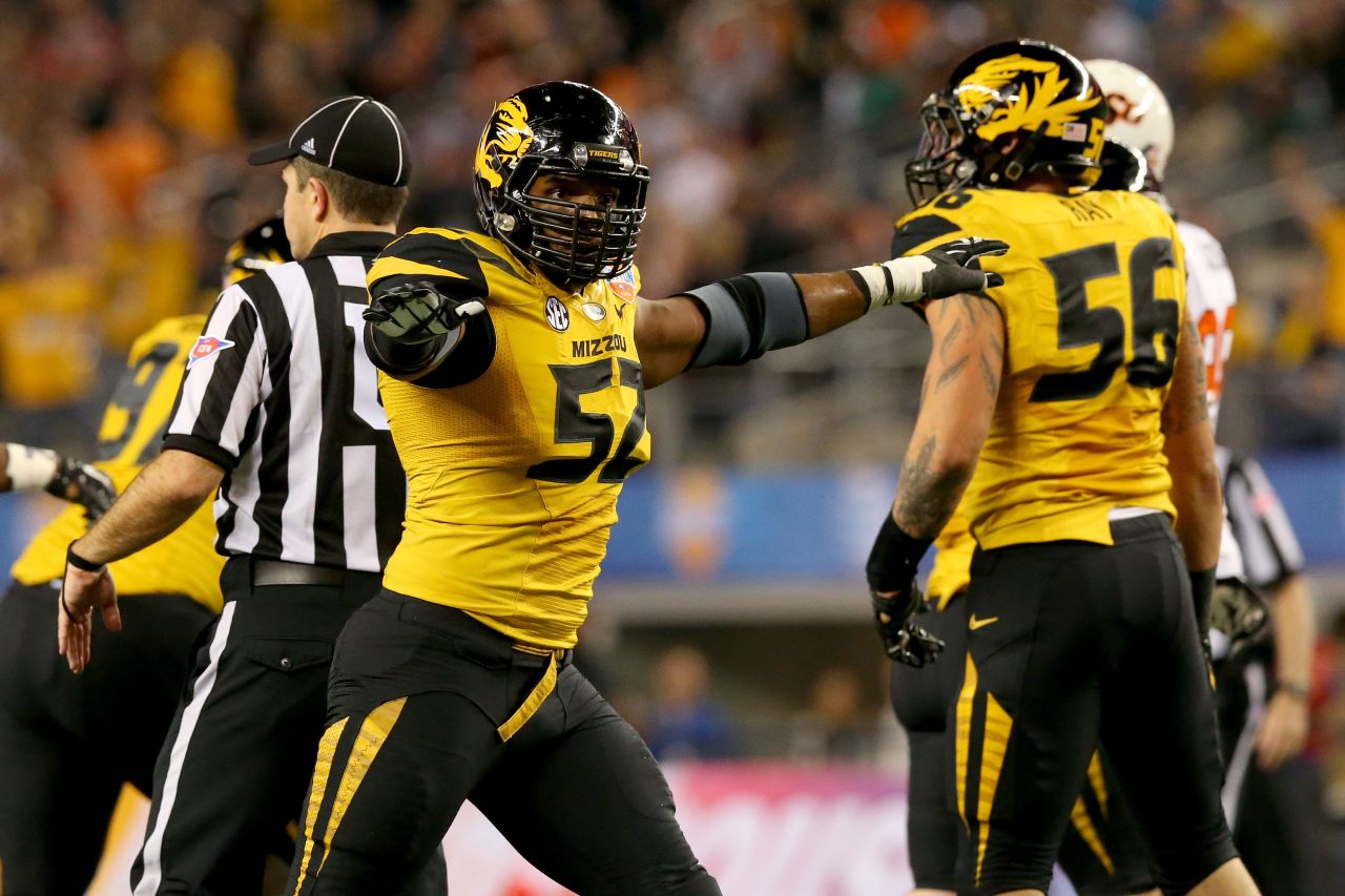 Sam reacts after Oklahoma State missed a field goal January 3, 2014, during the Cotton Bowl in Arlington, Texas.
