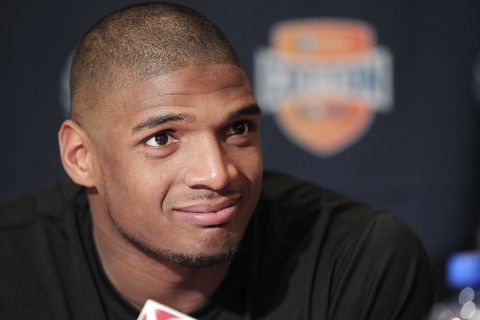 Sam speaks to the media during a Cotton Bowl news conference on January 1, 2014.