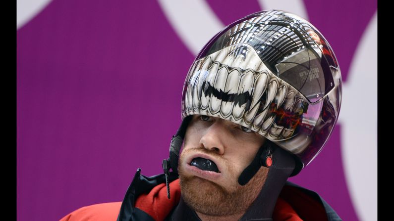 Canadian skeleton racer Eric Neilson is seen during training on February 10.