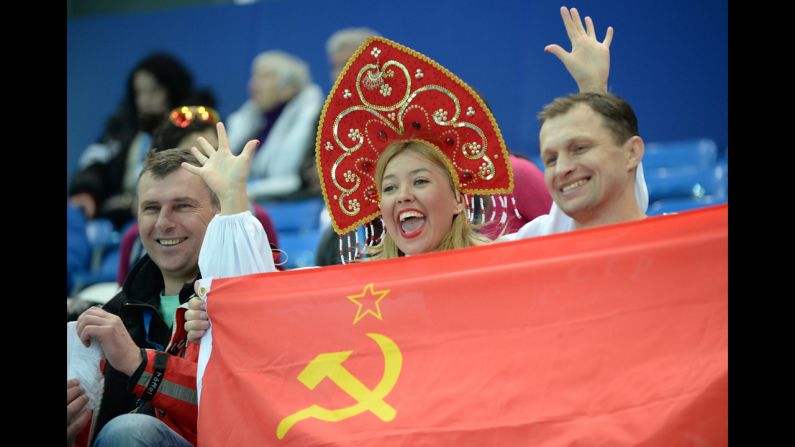 Russian fans attend the short track races on February 10.