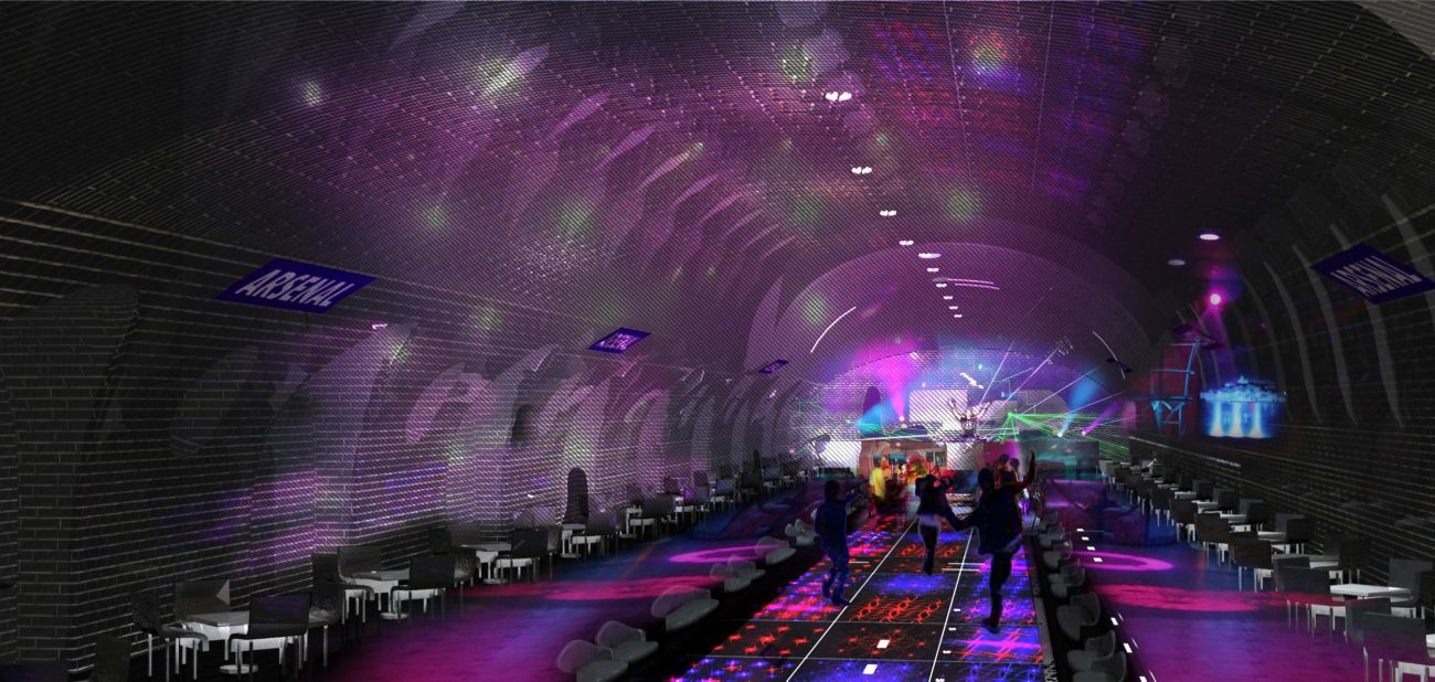 A proper underground scene? An artists impression of a nightclub in the Arsenal metro station in Paris. 