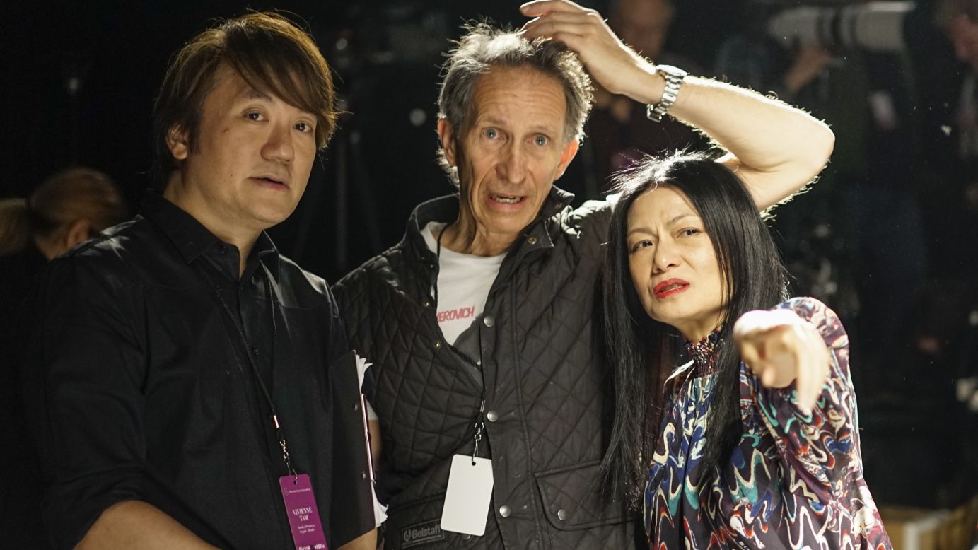 Designer Vivienne Tam and her team check the final details prior to her February 9 show.