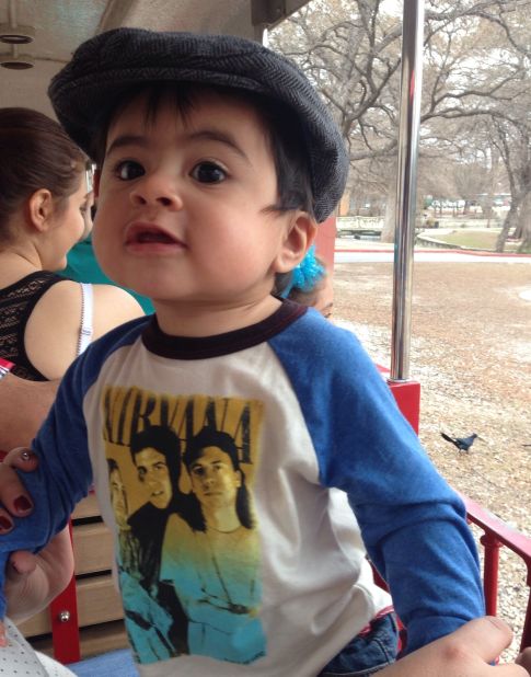 "I don't know what's happening, but it's exciting!" -- Jaxson Soto, 13 months, was pretty pumped about his first train ride through Brackenridge Park in San Antonio, Texas. 