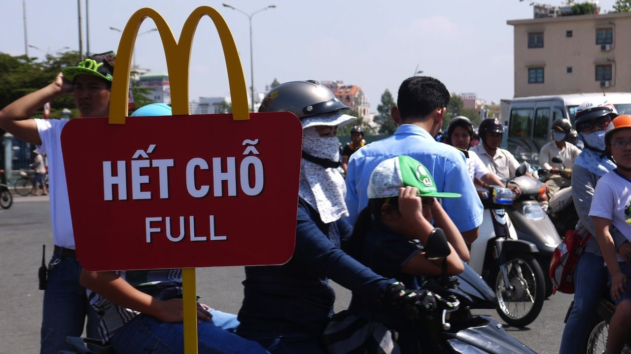 Hundreds came out on February 8 to be among the first to try Vietnam's first McDonald's restaurant. 
