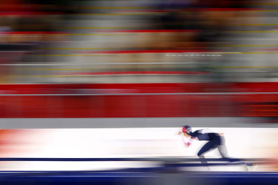 FEBRUARY 9 - SOCHI, RUSSIA: Martina Sablikova of the Czech Republic competes during the women's 3000m speed skating event at the Winter Olympics in Sochi. The games continue today, <a href="http://olympics.edition.cnn.com/Event/Sochi_2014_LIVE?hpt=hp_c1">with five gold medals up for grabs.</a>