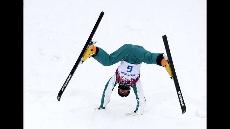 Australia's David Morris falls February 10 during a training session for the men's aerials competition.