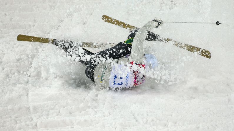 Dale Begg-Smith of Australia crashes in men's moguls.