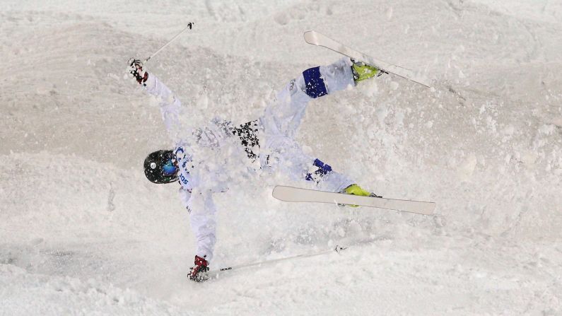 Jussi Penttala of Finland crashes in men's moguls.