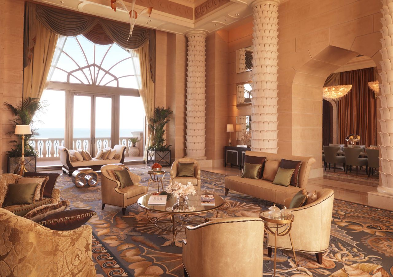 The Royal Bridge Suite at Atlantis, the Palm in Dubai spans nearly 10,000 square feet.