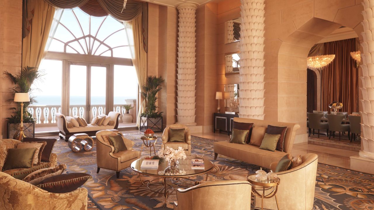 The Royal Bridge Suite at Atlantis, the Palm in Dubai spans nearly 10,000 square feet.
