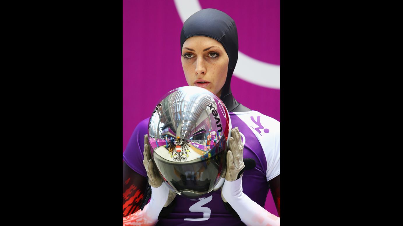 Janine Flock of Austria prepares to make a run during a skeleton training session on February 10.