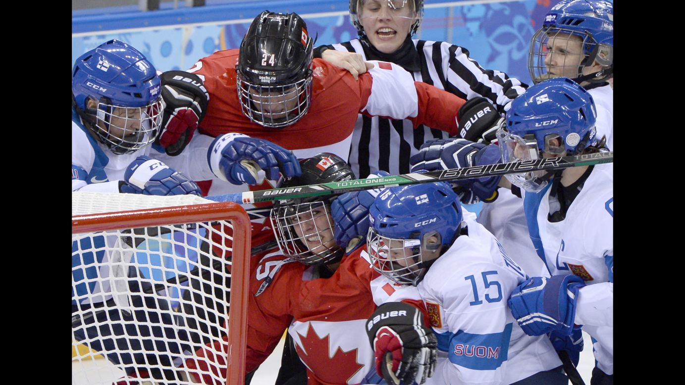 Canada and Finland face off in women's hockey on February 10.