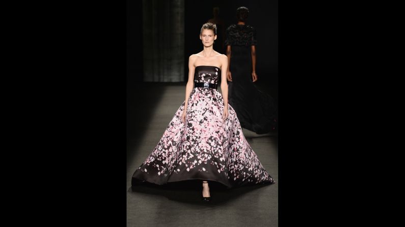 This Monique Lhuillier gown, shown at Mercedes-Benz Fashion Week this month, features skirt yardage similar to Dior's dresses of the 1940s and '50s.