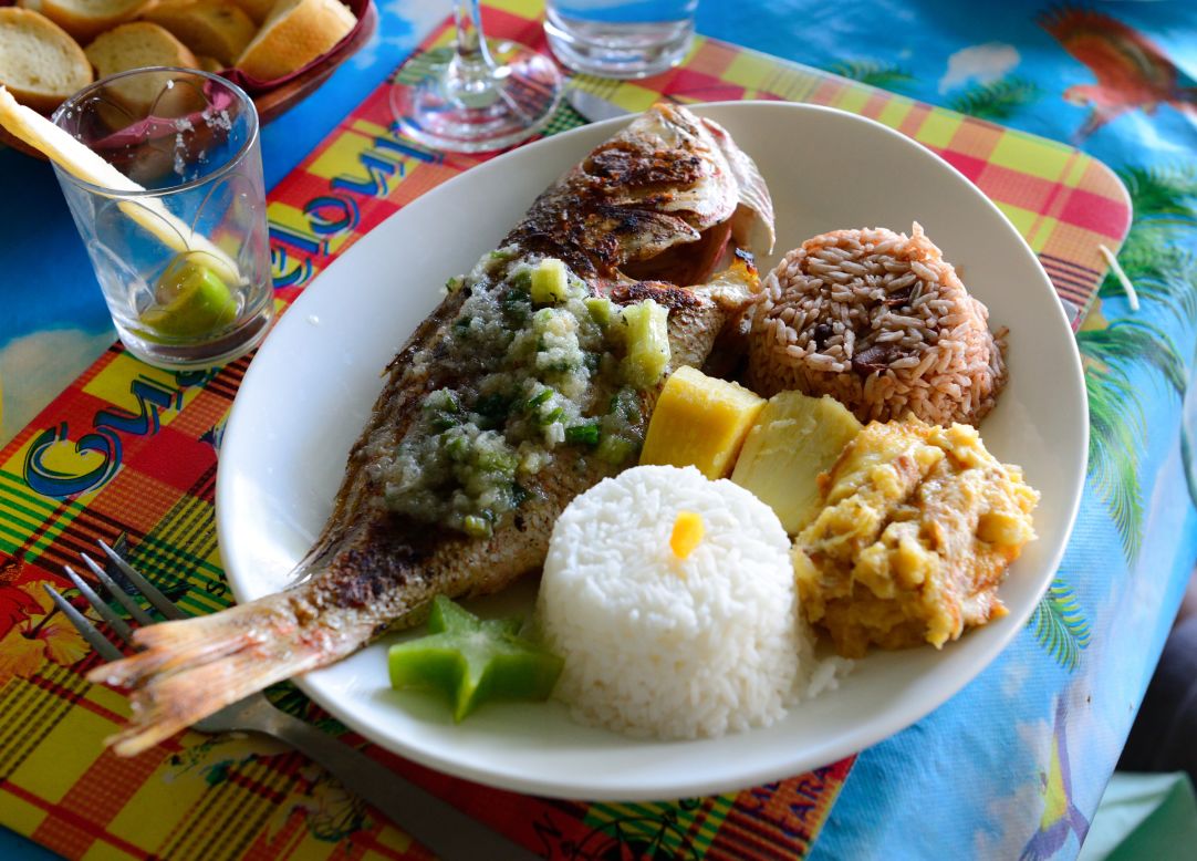 Guadeloupe's cuisine is a mélange of Indian, African and European influences. Meals often begin with cod fritters followed fresh seafood in spiced tomato stews, curries and stuffed vegetables.