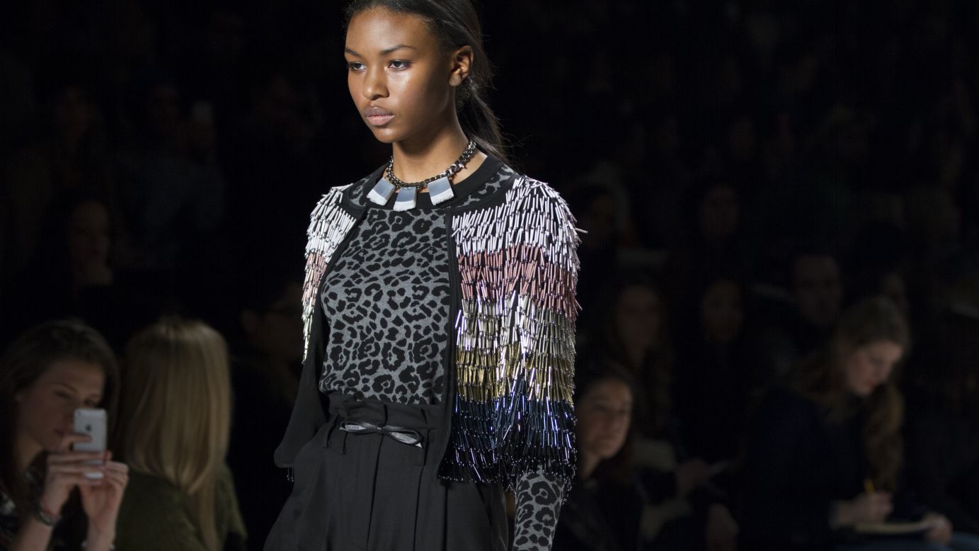 Fringe detailing, which is a big trend for fall 2014, was on display at the Milly show on February 10.