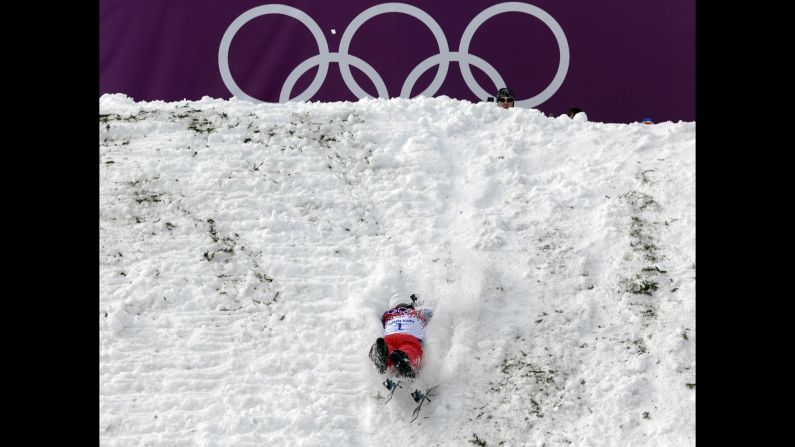 Chinese skier Liu Zhongqing crashes during aerials training on February 10.