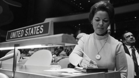 Temple Black sits at a United Nations session in 1969. She served as a delegate for the United States.