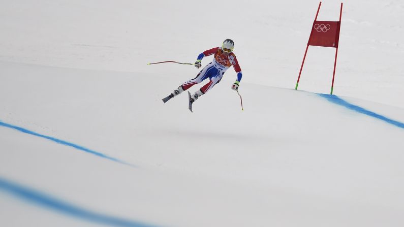France's Alexis Pinturault skies February 11 during a downhill training session for the men's super-combined event.