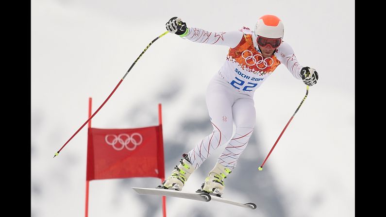 Bode Miller of the United States takes part in a training session for the men's super-combined on February 11.