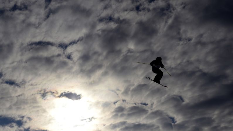 A skier competes in the women's slopestyle finals on February 11.