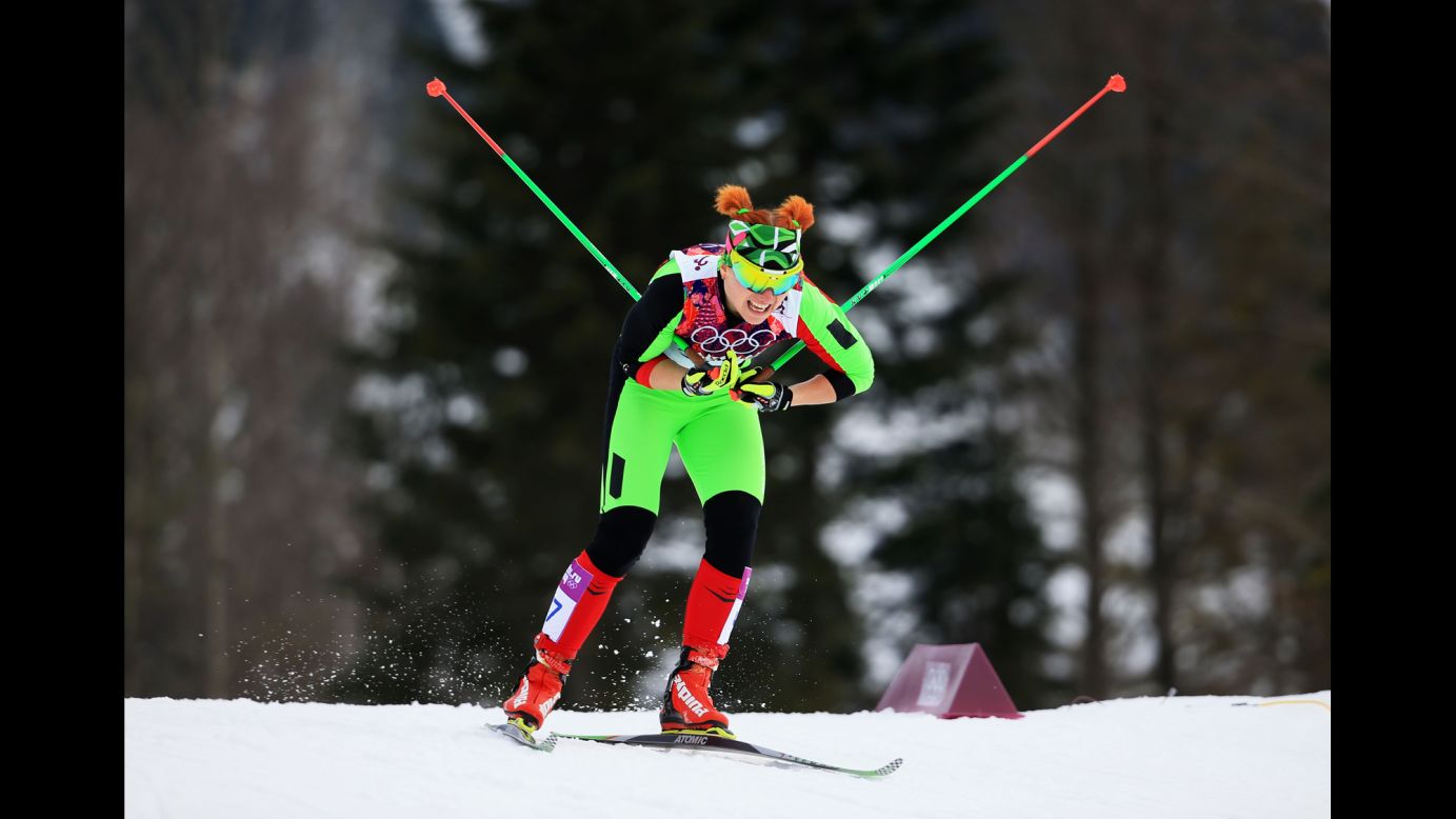 Valiantsina Kaminskaya of Belarus competes in the qualification round of the women's cross-country sprint on February 11.