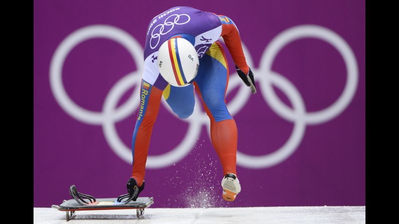 Romania's Dorin Velicu takes part in a men's skeleton training session on February 11.