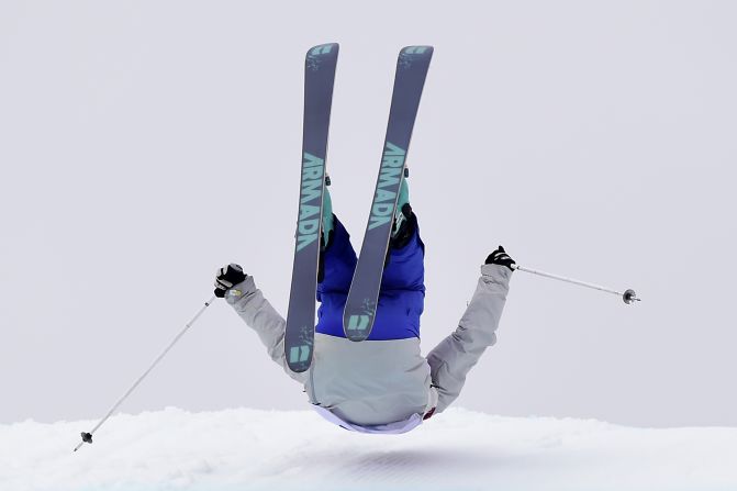 Russian skier Anna Mirtova falls during slopestyle qualification on February 11.