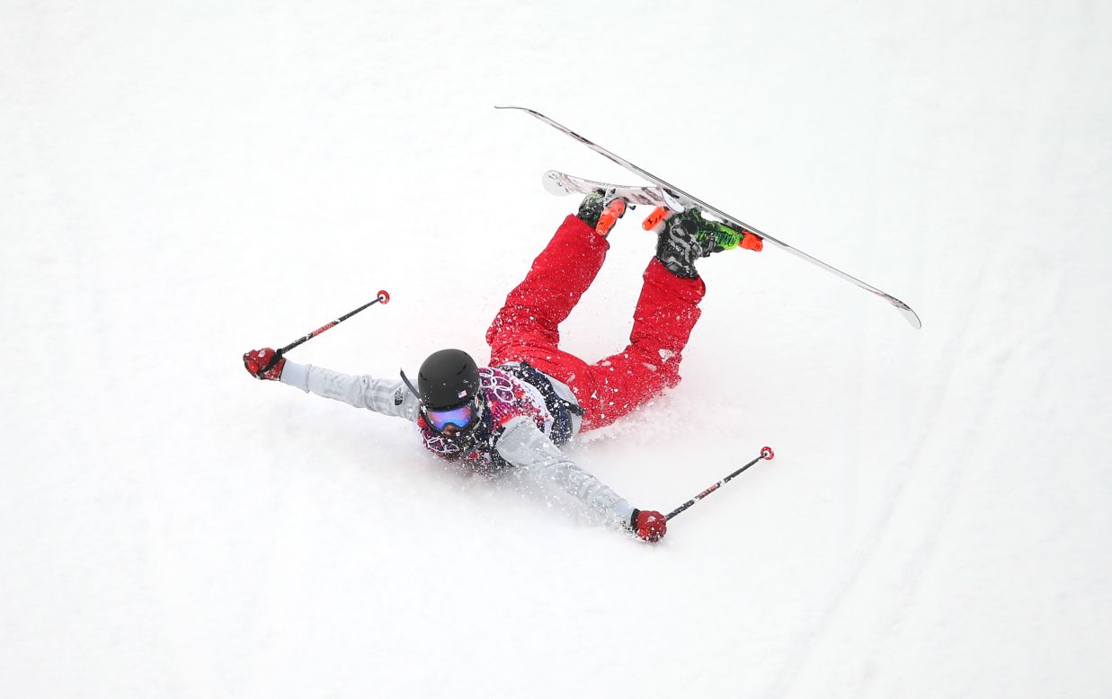 Devin Logan of the United States slides down the mountain at the end of her slopestyle run on February 11.