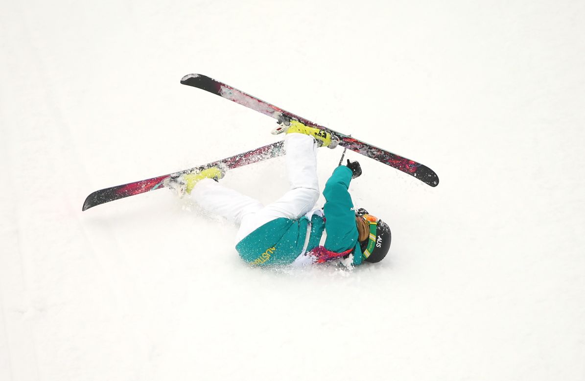 Anna Segal of Australia falls while competing in slopestyle.
