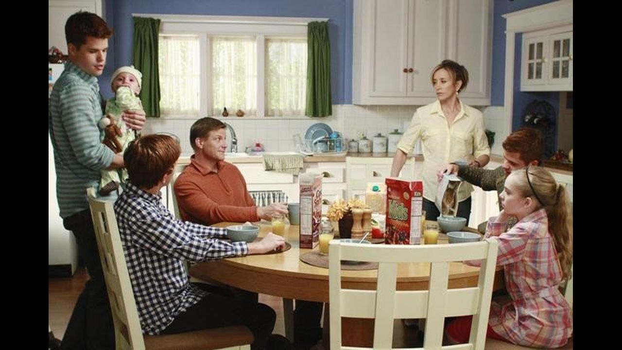 Felicity Huffman as Lynette Scavo, who worked at an advertising agency and later ran a pizzeria with her husband, in "Desperate Housewives."