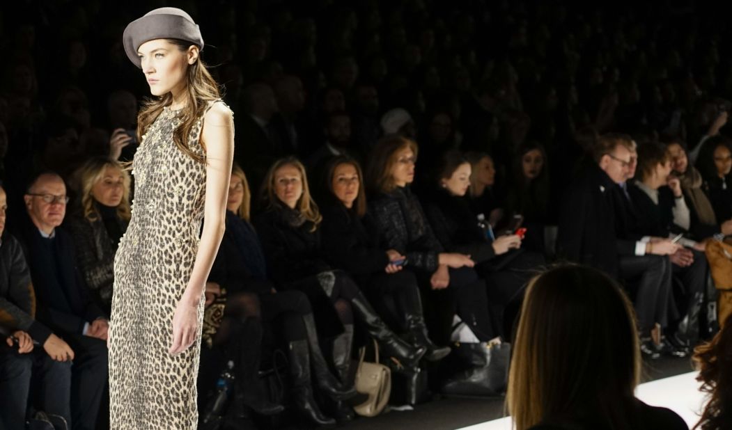 Leopard print was used in many pieces of Badgley Mischka's fall collection.