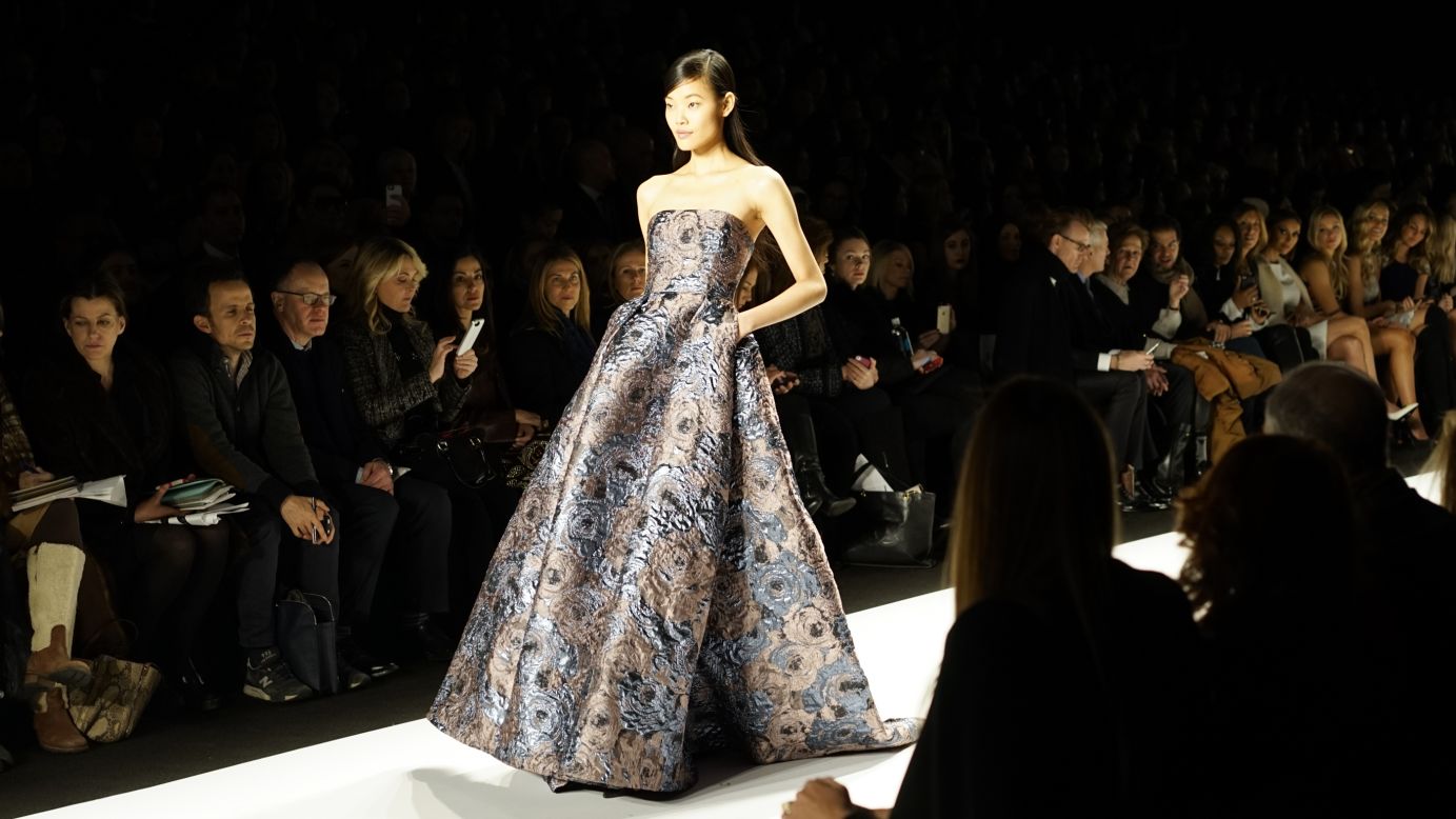 A heavy fabric, floral brocade gown was one of Badgley Mischka's stand-out looks.