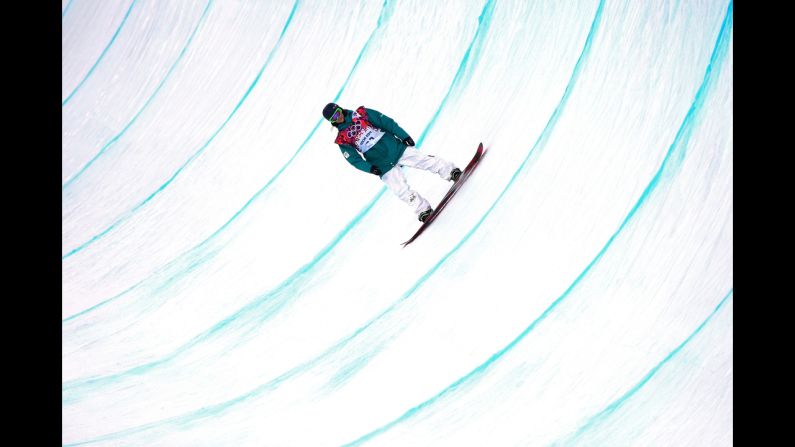 Snowboarder Scotty James of Australia competes in the men's halfpipe on February 11.