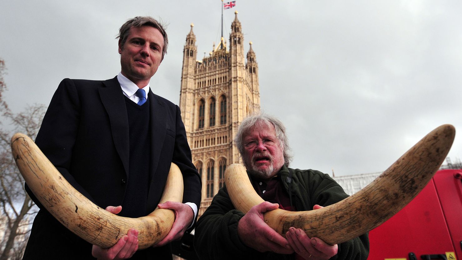 British politician Zac Goldsmith, left, and TV personality Bill Oddie raise awareness about the illegal wildlife trade this week.