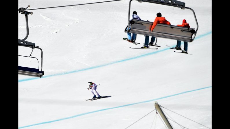 Jacqueline Wiles of the United States skis past a chairlift during the women's downhill on February 12.