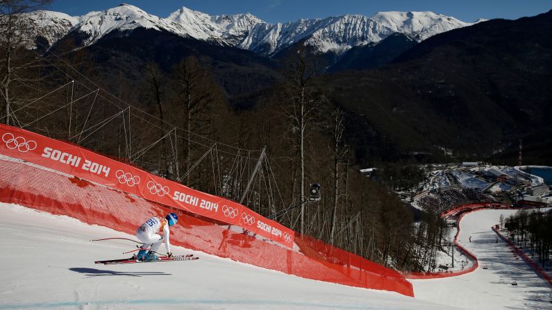 Edit Miklos of Hungary competes in the women's downhill on February 12.