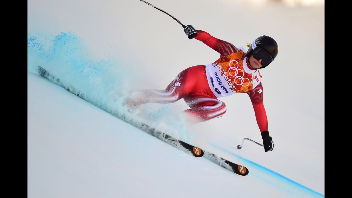 Switzerland's Lara Gut makes her way down the mountain in the women's downhill.