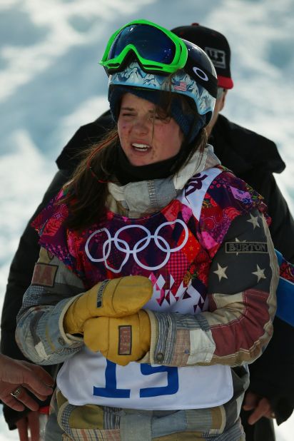 Taylor's sister Arielle Gold pictured after her crash -- which led to a separated shoulder -- in a warmup at the 2014 Sochi Olympics. Ranked fourth in the world in the women's halfpipe, she missed out on participating in her first Olympics.
