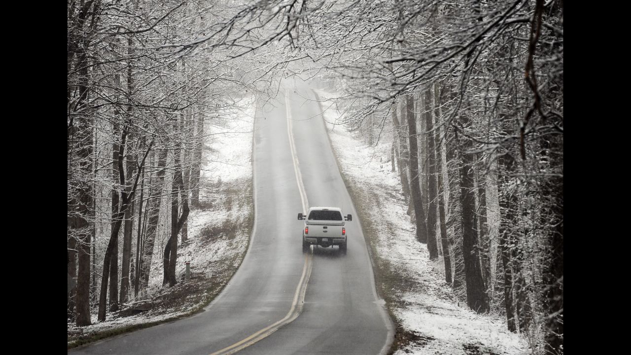 A vehicle travels in Greenville, South Carolina, on February 11.