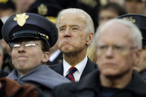 Joe Biden watches the Army-Navy football game in Philadelphia in December 2012.