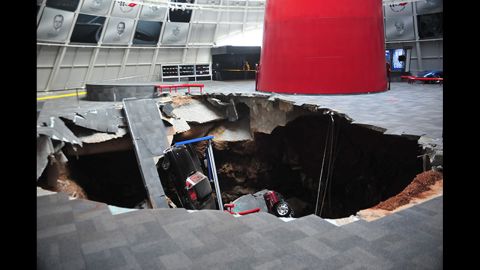 Eight Corvettes fell into a sinkhole that opened up beneath a section of the National Corvette Museum in Bowling Green, Kentucky, on February 12. The sinkhole was about 40 feet wide and 25-30 feet deep.