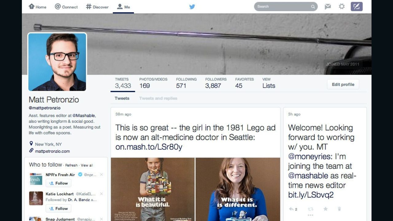 Mashable assistant features editor Matt Petronzio spotted on Tuesday this update to his Twitter profile page.